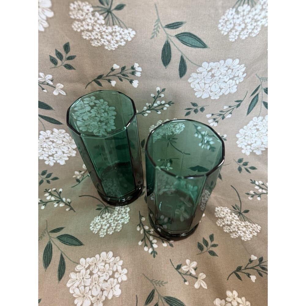 Vintage Anchor Hocking Essex Clear 16 Oz 10-Panel Glasses Set Of 2 In Juniper - Picture 2 of 3